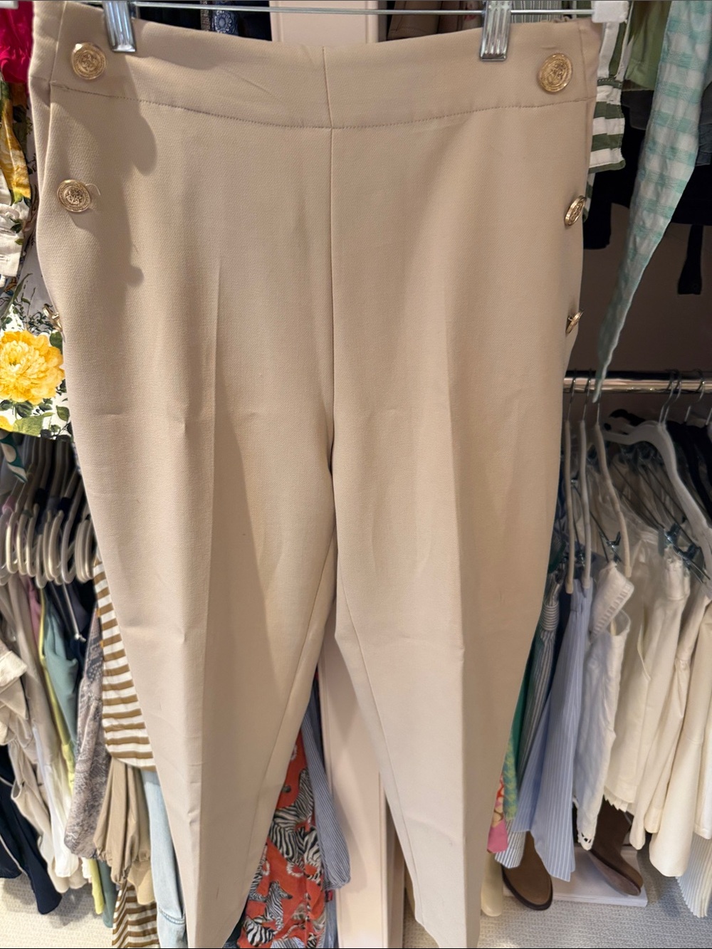 ZARA Tailored High-Waist Beige Cropped Pants